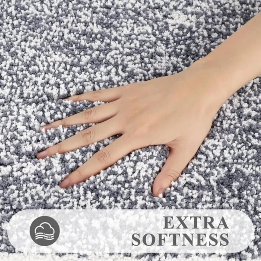 New 3-Piece Bathroom Rug Set, Shaggy Non-Slip Microfiber Mats in Dark Grey